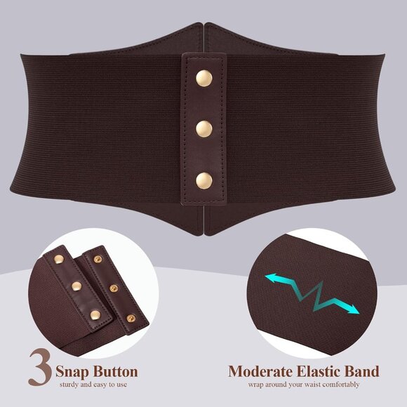 Women Corset Wide Stretch Waspie Elastic Waist Belt with Brown Buckle Gold - Picture 4 of 6